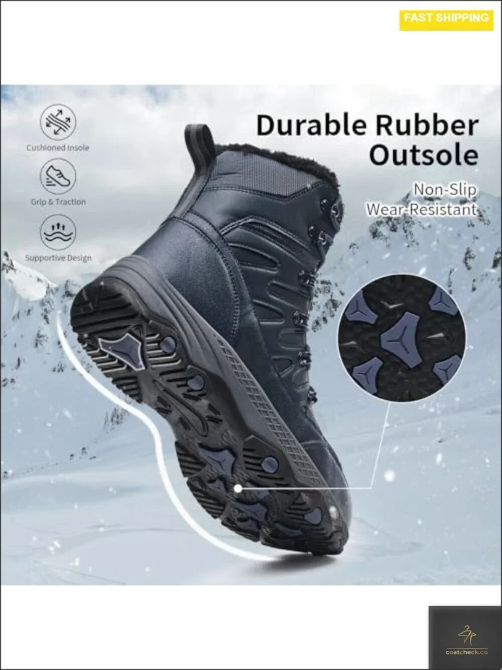 Men's Waterproof Snow Boots Mid Calf Winter Hiking Boot Durable Warm Fur Lined